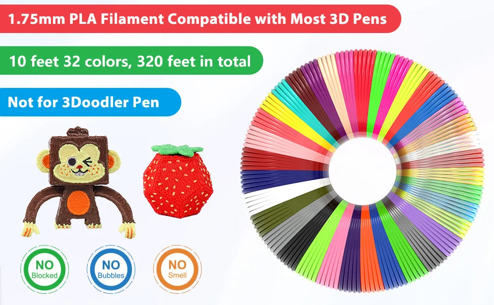 Pack 32 couleurs – Filament PLA 1.75 mm pour stylo 3D (96 m total)