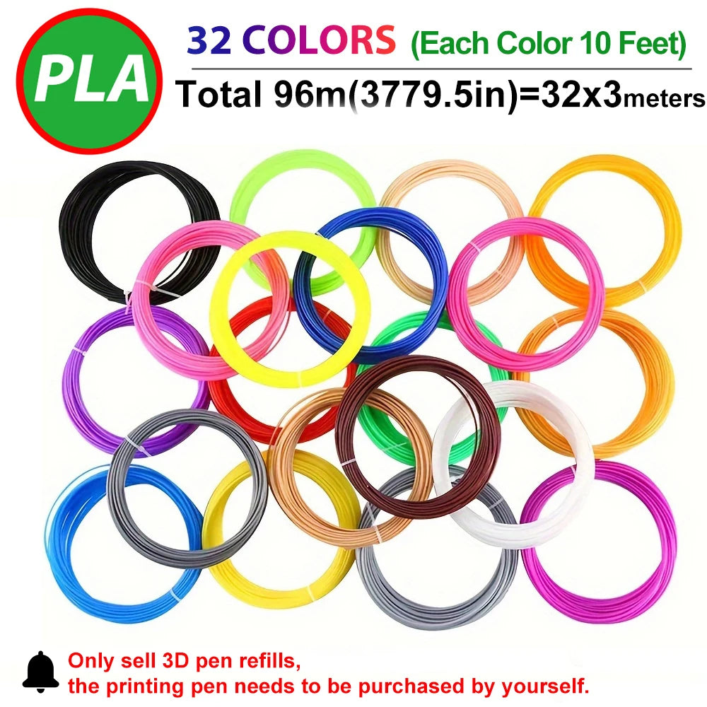 Pack 32 couleurs – Filament PLA 1.75 mm pour stylo 3D (96 m total)